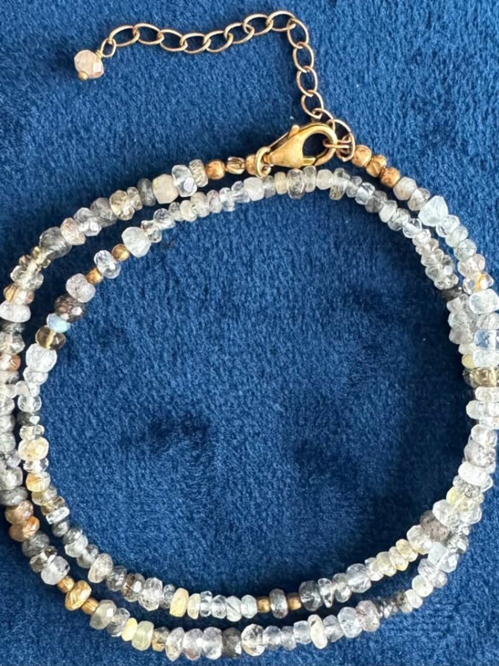 18" Beaded Gemstone Necklace, Sterling Silver Gold-Tone